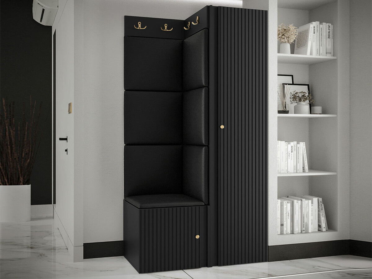 Előszoba garnitúra ORION RYFEL SLIM XXV (Towiro), Puha falpanel színe: Soft 011, Keret színe: Fekete