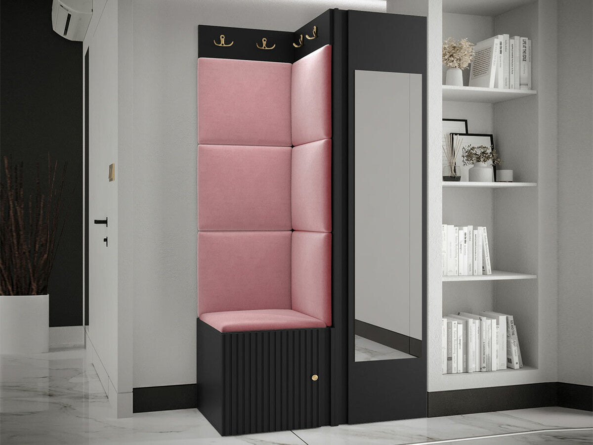 Előszoba garnitúra ORION RYFEL SLIM XXVI (Towiro), Puha falpanel színe: Manila 09, Keret színe: Fekete