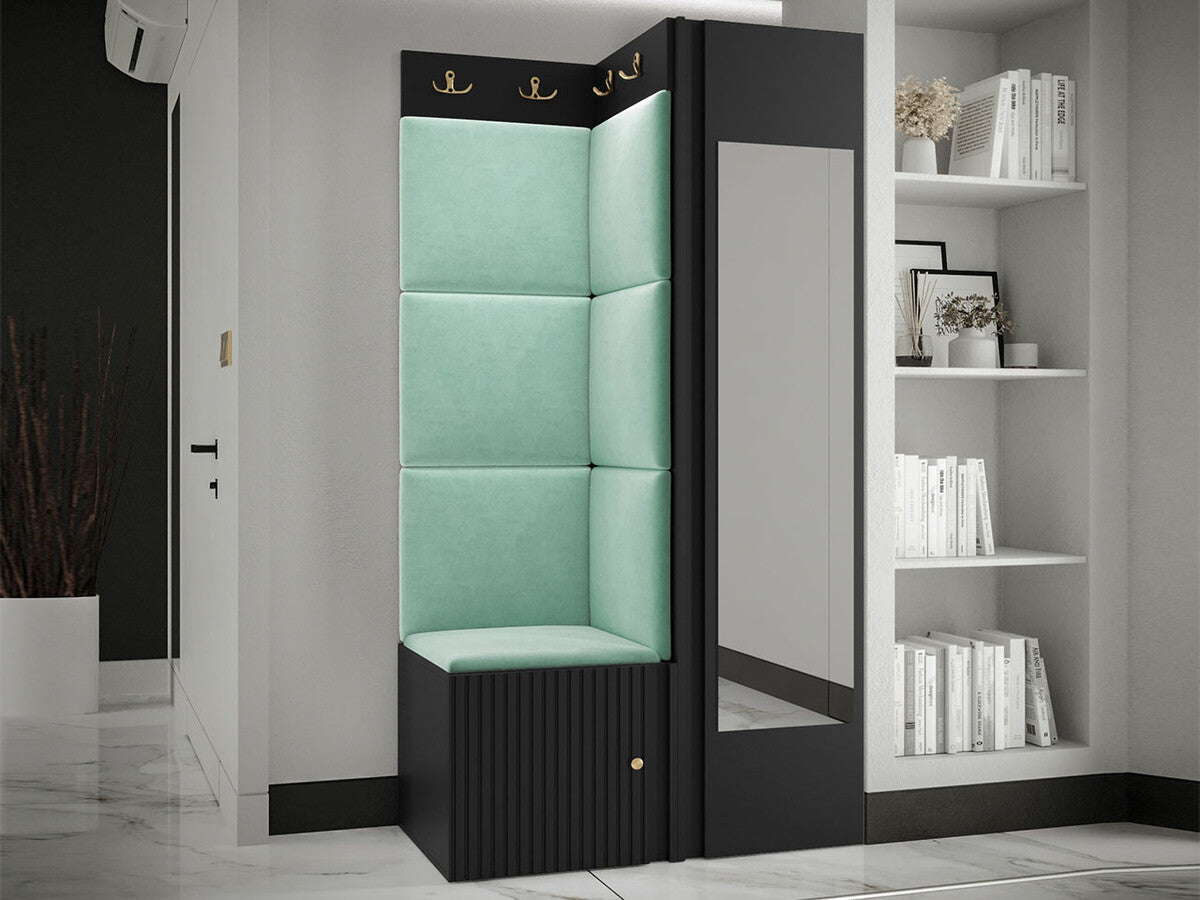 Előszoba garnitúra ORION RYFEL SLIM XXVI (Towiro), Puha falpanel színe: Manila 11, Keret színe: Fekete