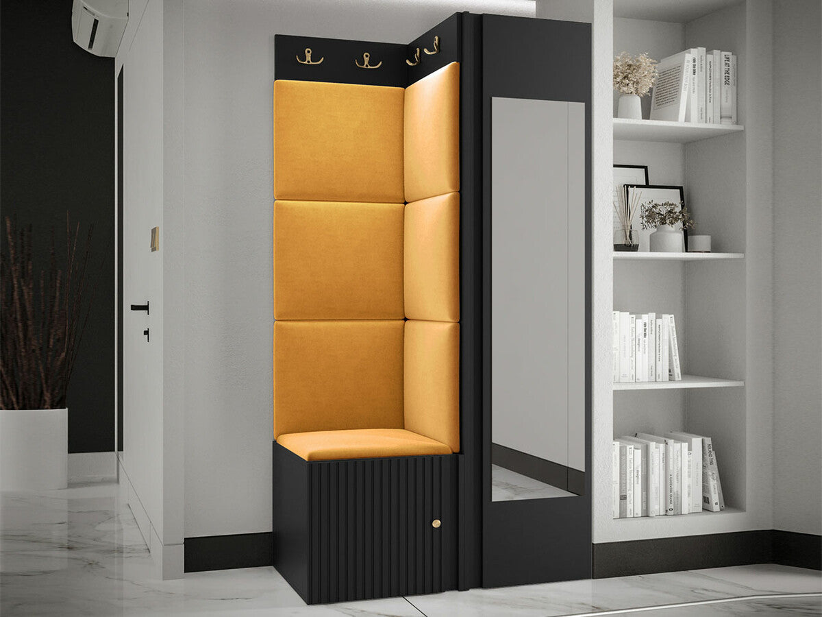 Előszoba garnitúra ORION RYFEL SLIM XXVI (Towiro), Puha falpanel színe: Manila 32, Keret színe: Fekete