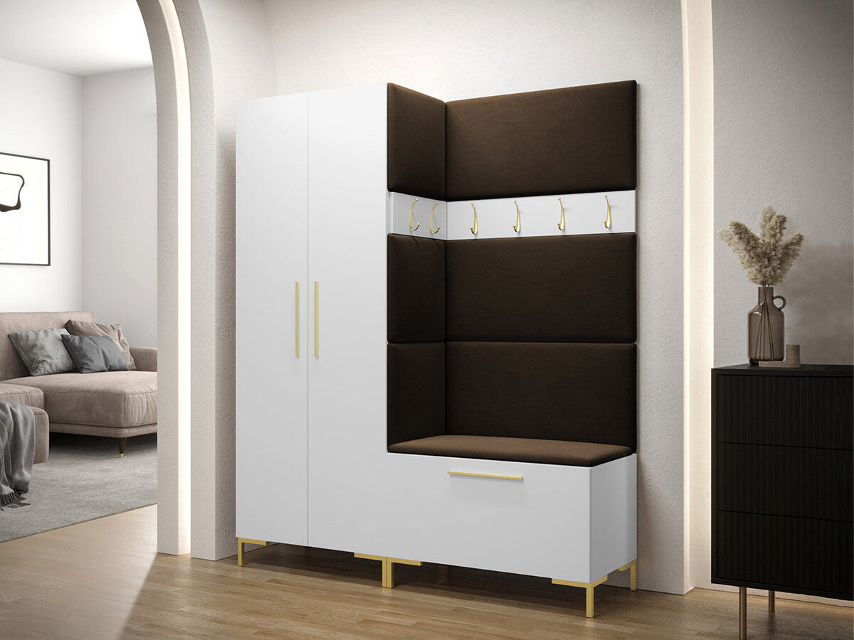 Előszoba garnitúra ZILION I (Frunemfta I), Keret színe: Fehér, Puha falpanel színe: Manila 04