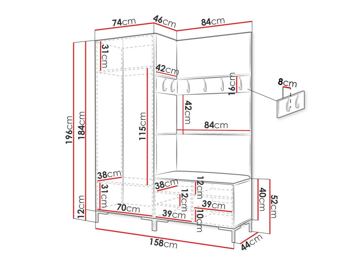 Előszoba garnitúra ZILION I (Frunemfta I), Keret színe: Craft tölgy, Puha falpanel színe: Manila 04