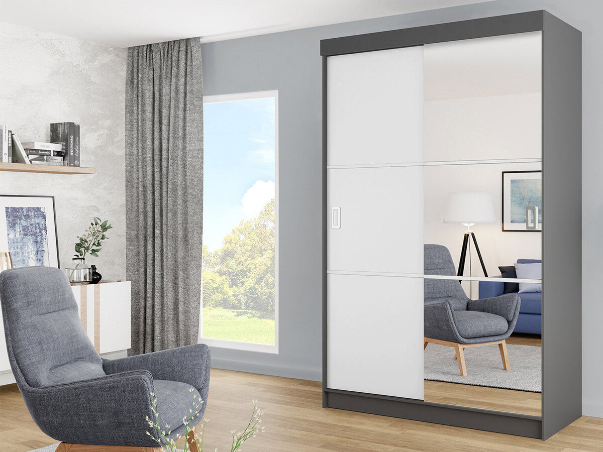 Gardróbszekrény 138 BILL III (Iceland 138 III), Szín: Grafit + Fehér, Led világítás: Igen (RGB)