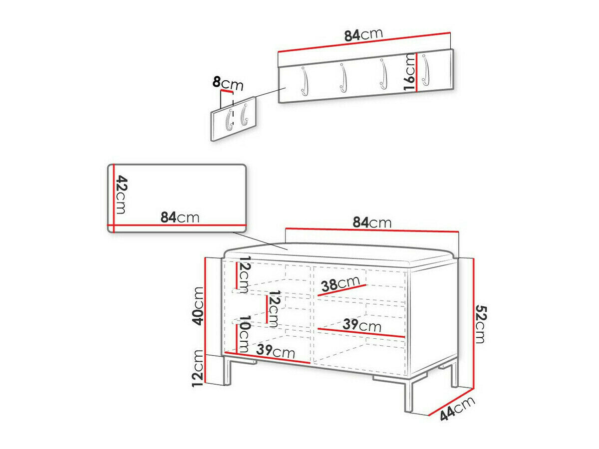 Előszoba garnitúra ZILION VIII (Frunemfta VIII), Keret színe: Fehér, Puha falpanel színe: Manila 04
