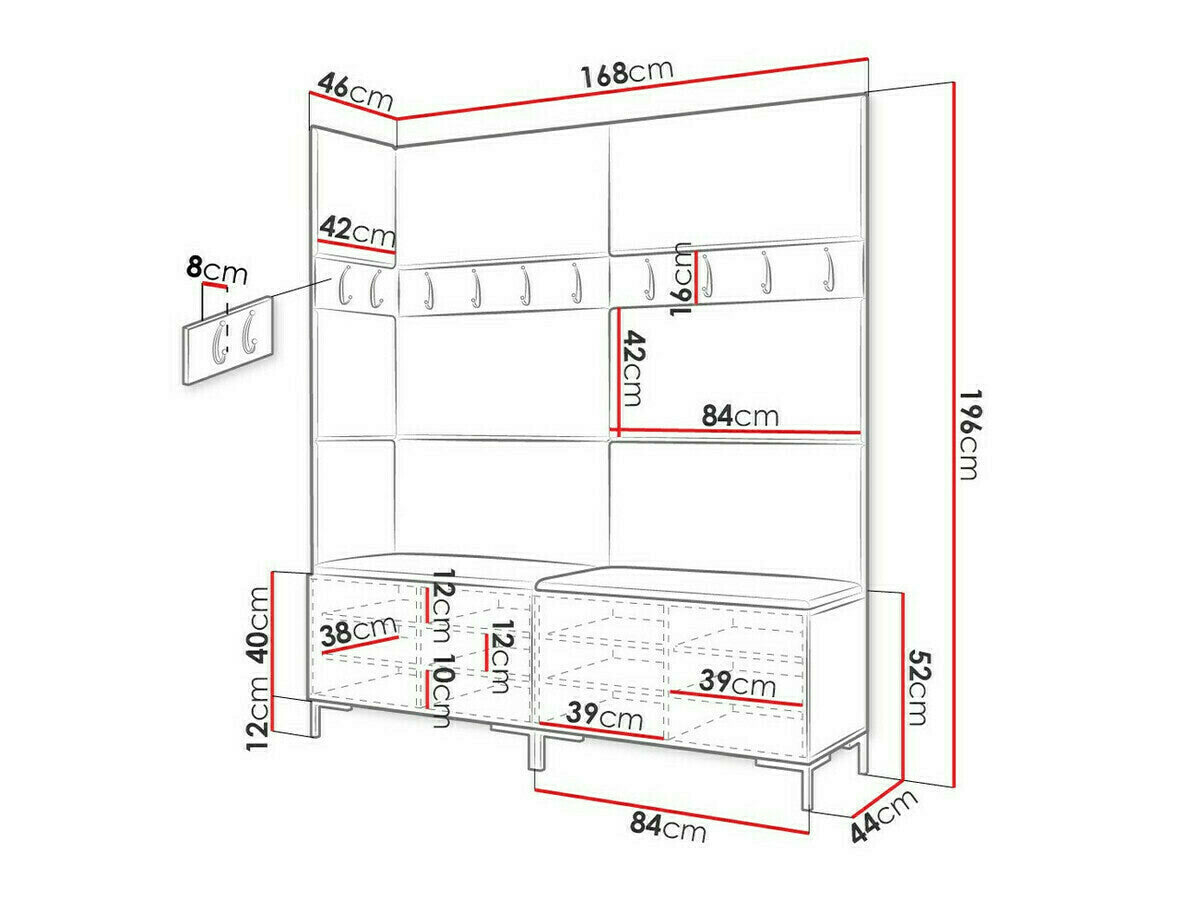Előszoba garnitúra ZILION V (Frunemfta V), Keret színe: Craft tölgy, Puha falpanel színe: Manila 04