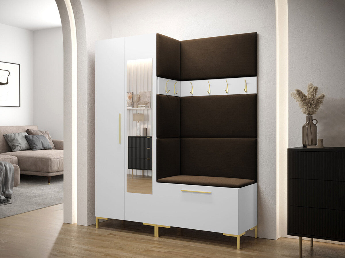 Előszoba garnitúra ZILION IX (Frunemfta IX), Keret színe: Fehér, Puha falpanel színe: Manila 04