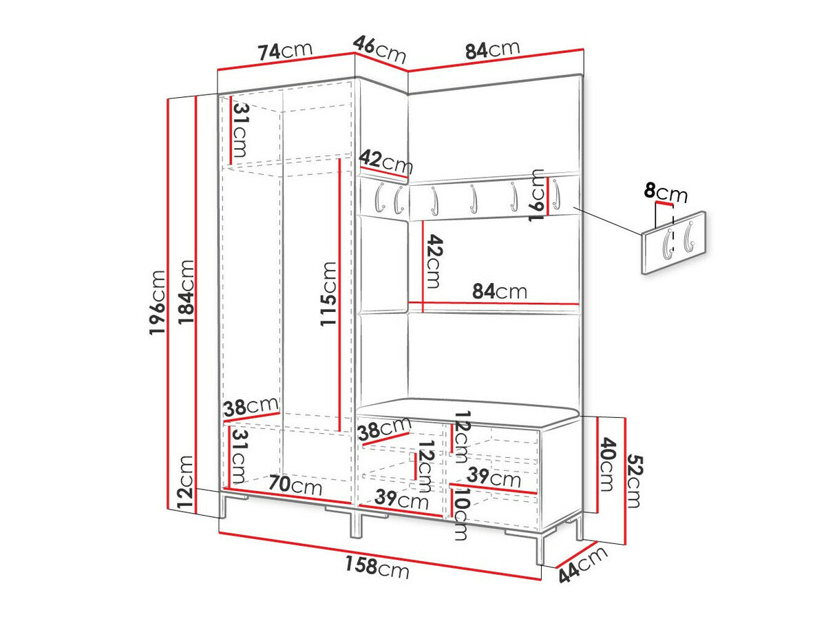 Előszoba garnitúra ZILION IX (Frunemfta IX), Keret színe: Craft tölgy, Puha falpanel színe: Manila 04