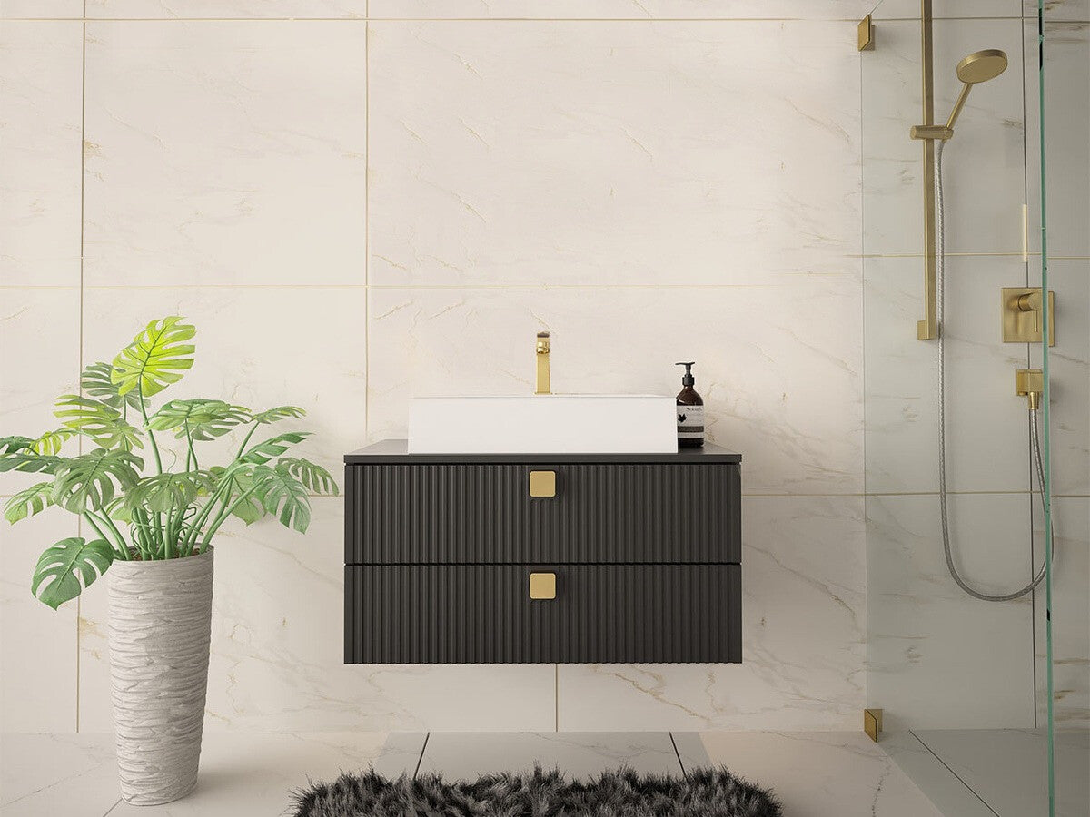 Fali szekrény mosdónak GARIANO 01, Szín: Fekete, Mosdókagyló: Igen