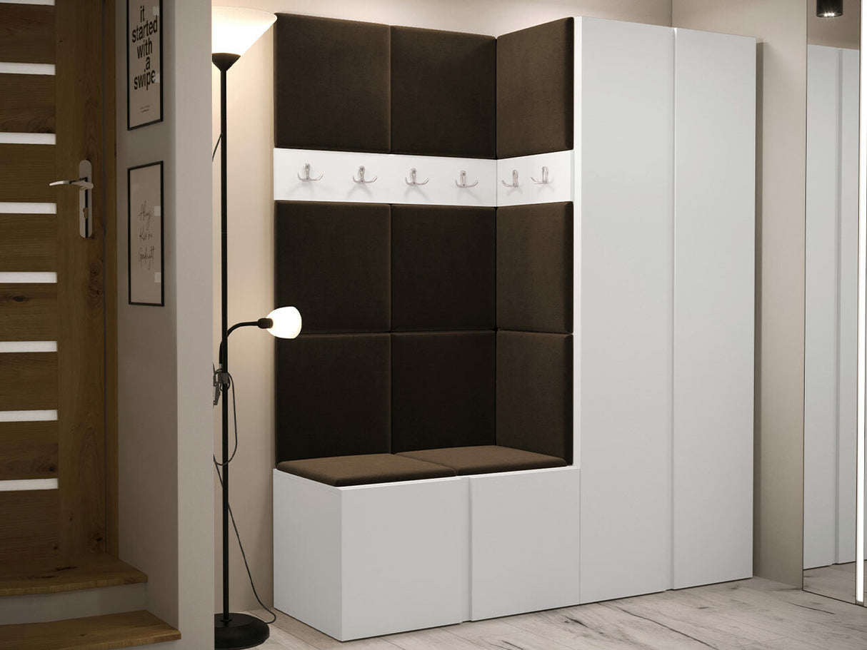 Előszoba garnitúra ORION III (Tavasz III), Keret színe: Fehér, Puha falpanel színe: Manila 04