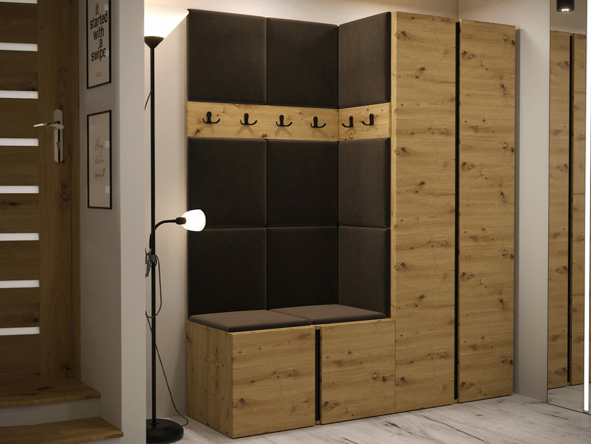 Előszoba garnitúra ORION III (Tavasz III), Keret színe: Artisan tölgy, Puha falpanel színe: Manila 04