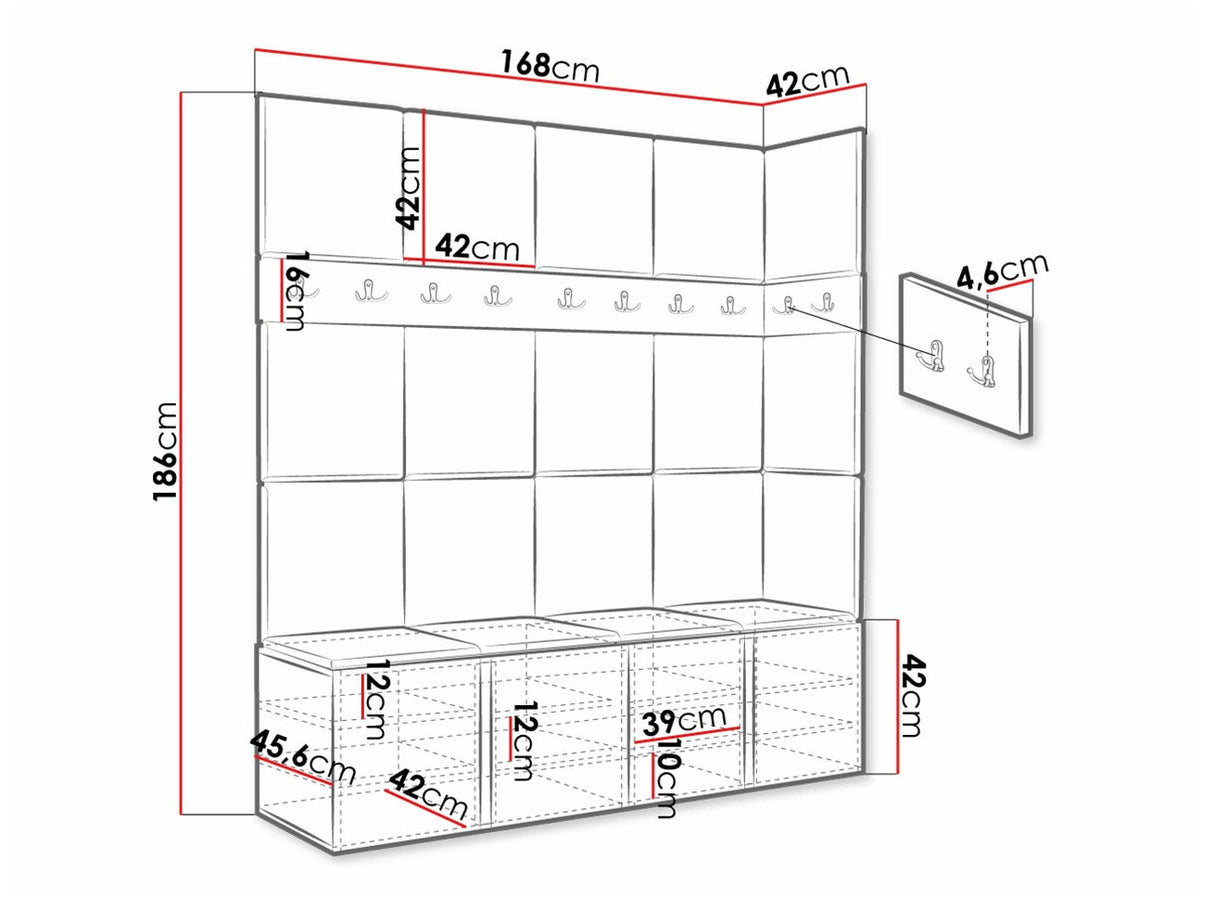 Előszoba garnitúra ORION II (Tavasz II), Keret színe: Grafit, Puha falpanel színe: Manila 04