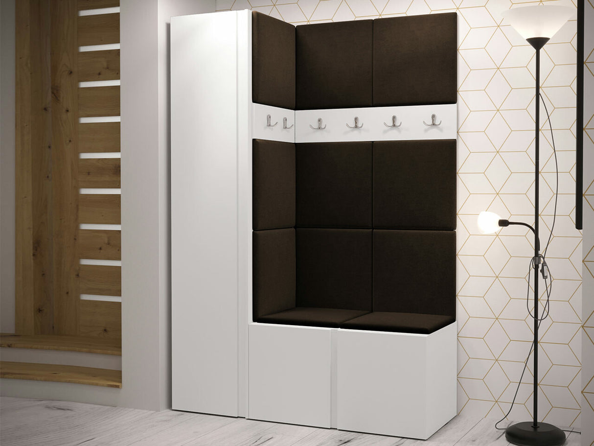 Előszoba garnitúra Zestaw ORION IX (Tavasz IX), Keret színe: Fehér, Puha falpanel színe: Manila 04