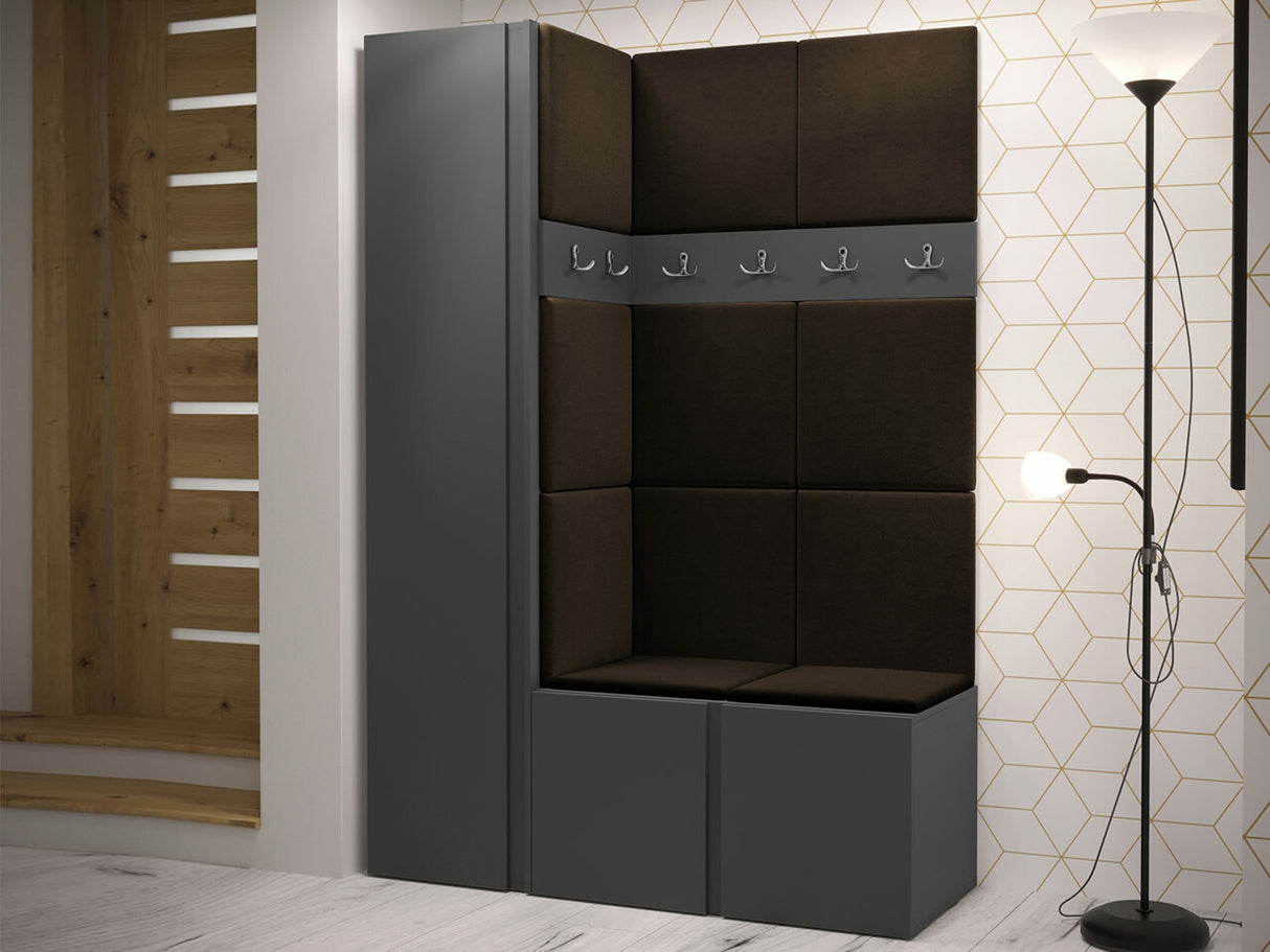 Előszoba garnitúra Zestaw ORION IX (Tavasz IX), Keret színe: Grafit, Puha falpanel színe: Manila 04