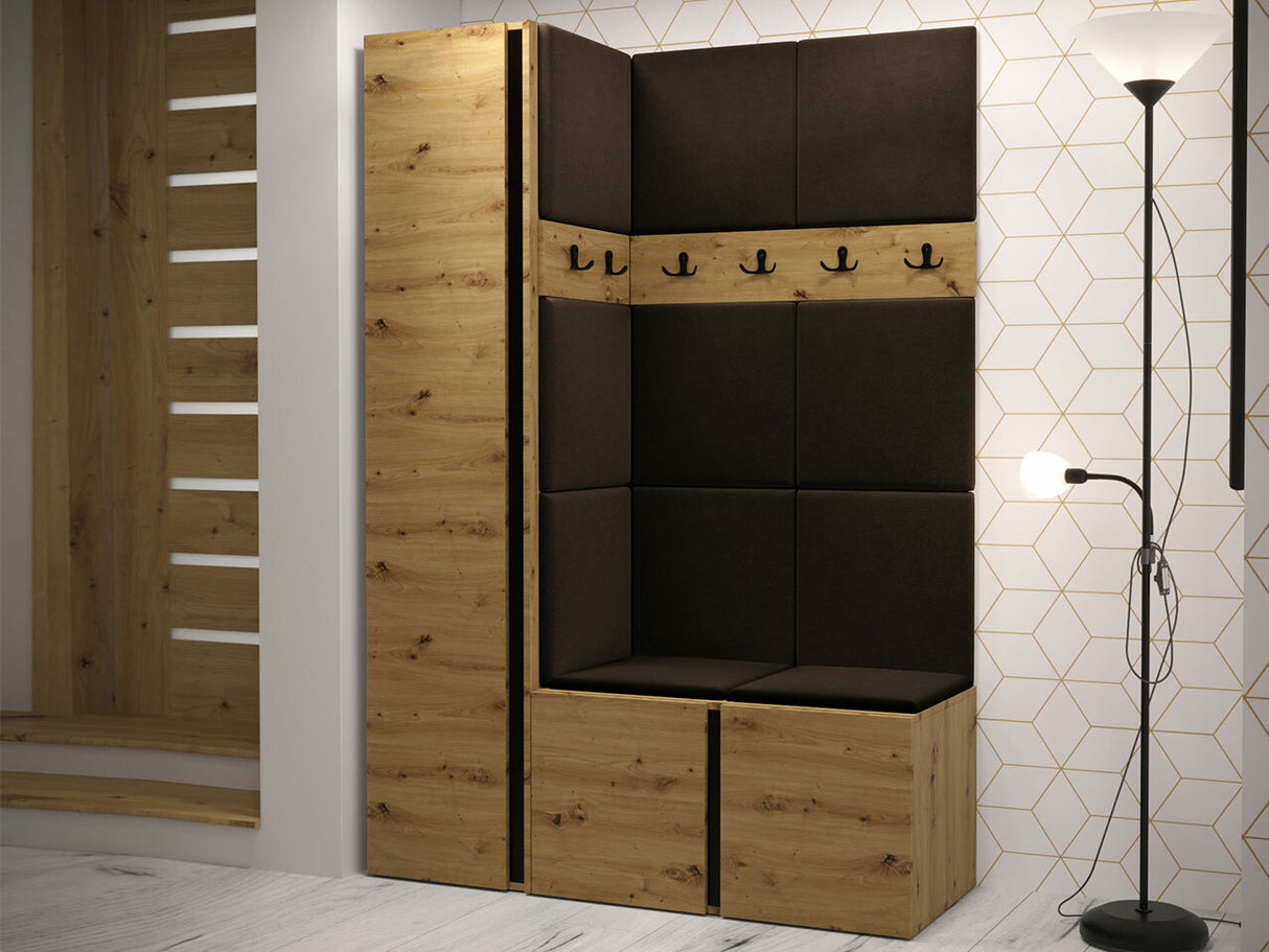 Előszoba garnitúra Zestaw ORION IX (Tavasz IX), Keret színe: Artisan tölgy, Puha falpanel színe: Manila 04