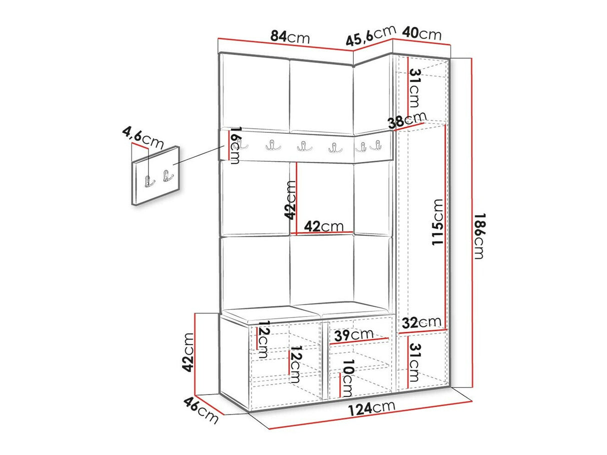 Előszoba garnitúra Zestaw ORION IX (Tavasz IX), Keret színe: Fehér, Puha falpanel színe: Manila 04