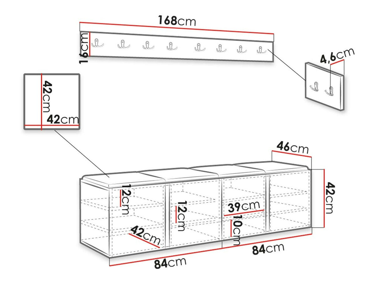 Előszoba garnitúra ORION VII (Tavasz VII), Keret színe: Fehér, Puha falpanel színe: Manila 04