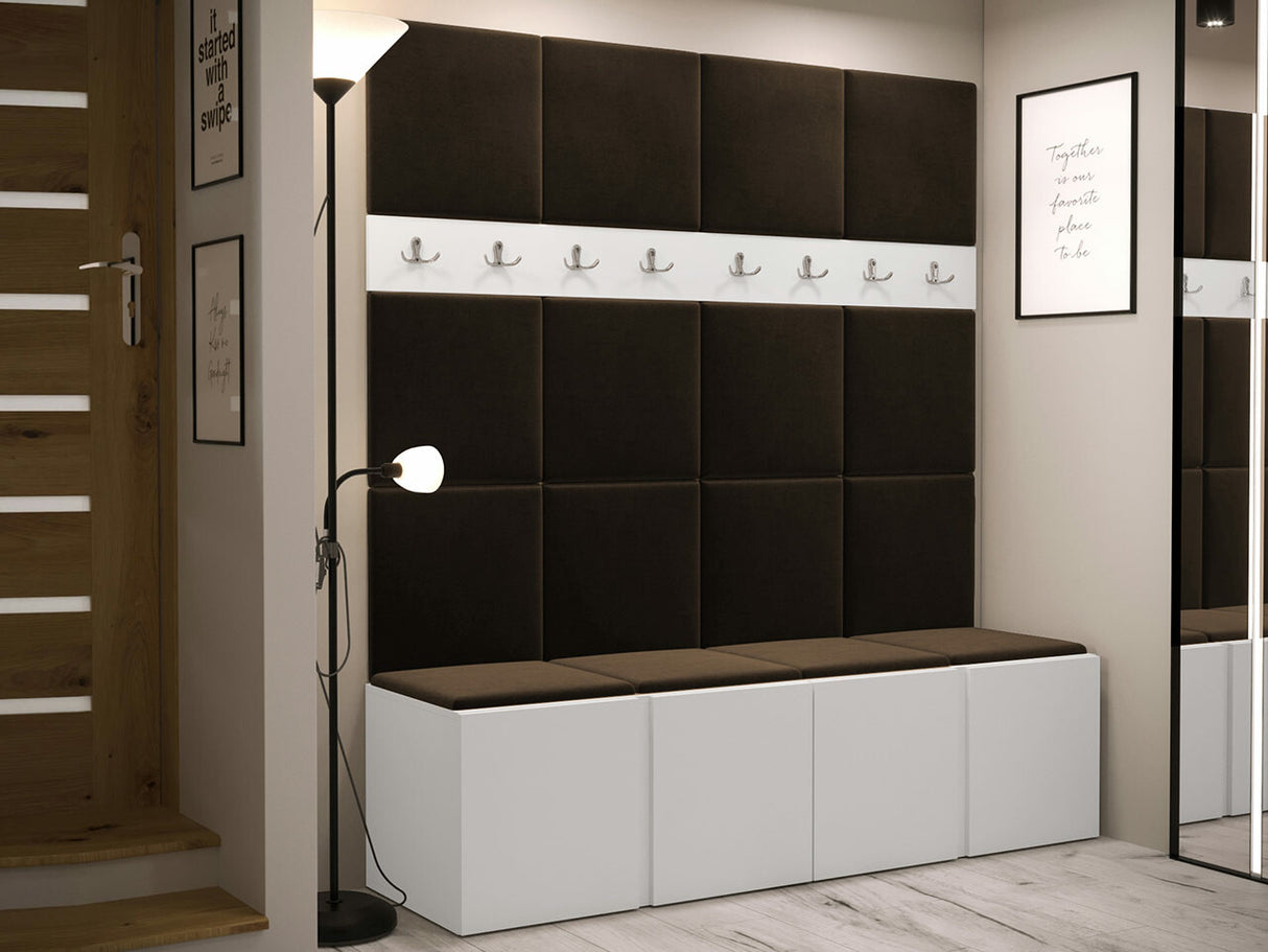 Előszoba garnitúra ORION V (Tavasz V), Keret színe: Fehér, Puha falpanel színe: Manila 04