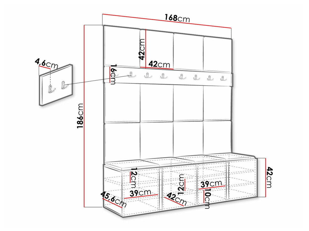 Előszoba garnitúra ORION V (Tavasz V), Keret színe: Fehér, Puha falpanel színe: Manila 04