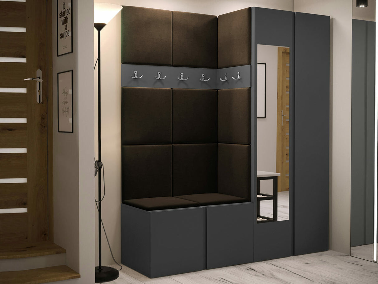 Előszoba garnitúra ORION XII (Tavasz XII), Keret színe: Grafit, Puha falpanel színe: Manila 04