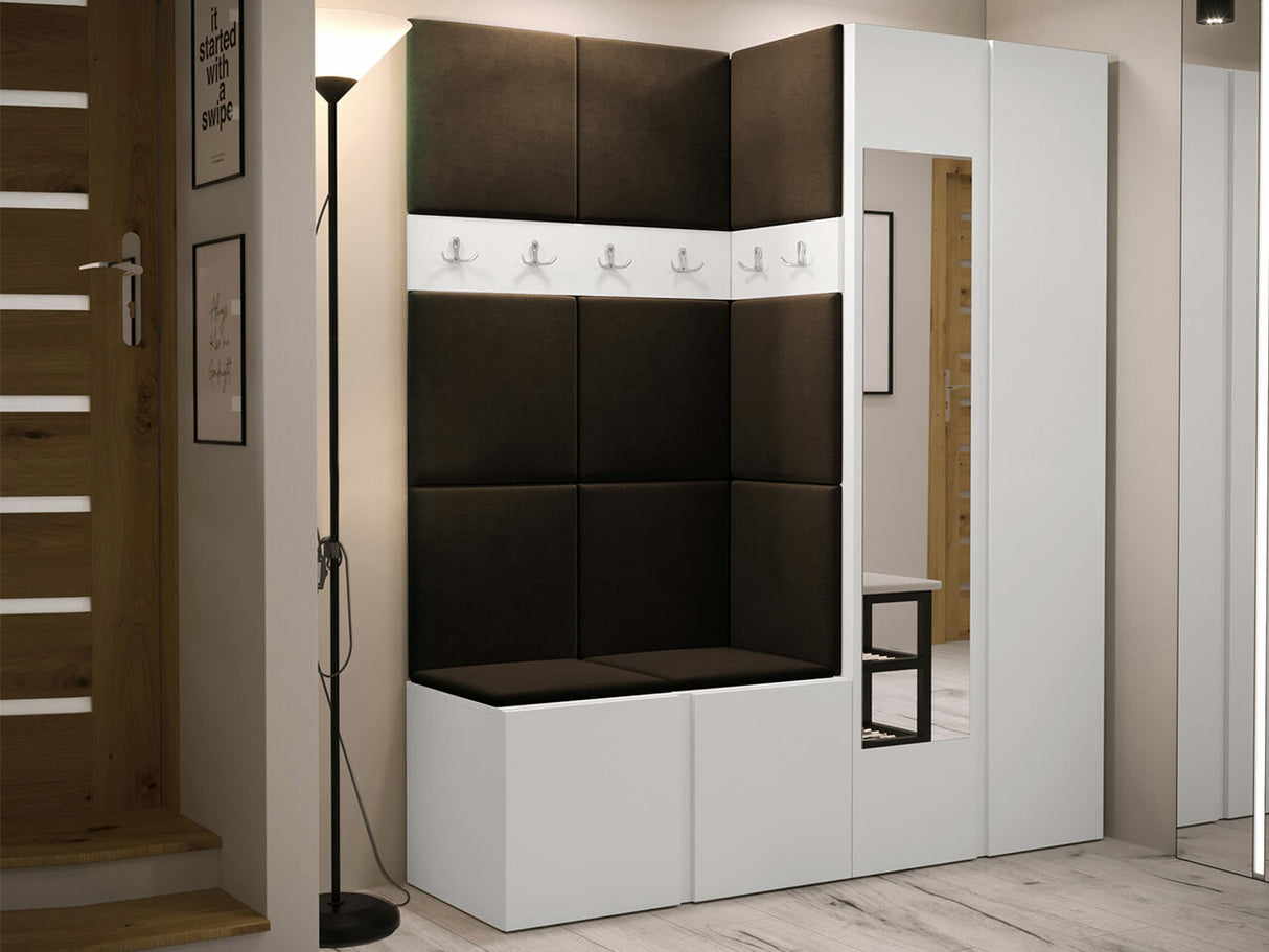 Előszoba garnitúra ORION XII (Tavasz XII), Keret színe: Fehér, Puha falpanel színe: Manila 04