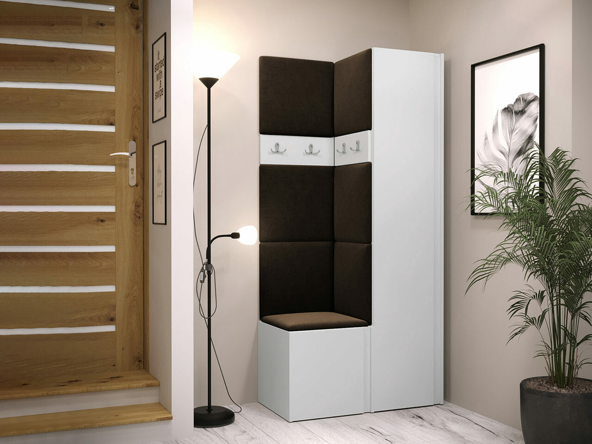 Előszoba garnitúra ORION XXIV (Tavasz XXIV), Keret színe: Fehér, Puha falpanel színe: Manila 04