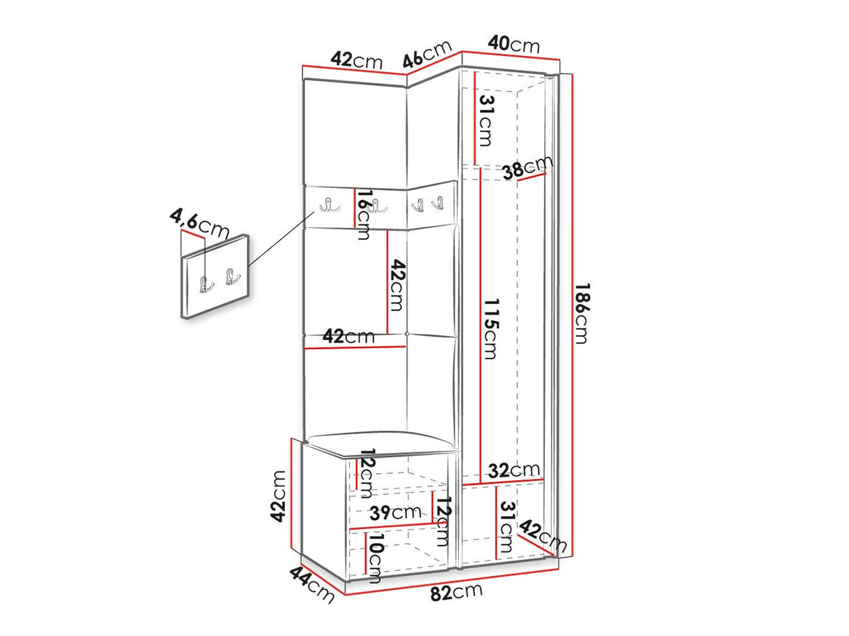 Előszoba garnitúra ORION XXIV (Tavasz XXIV), Keret színe: Artisan tölgy + Fekete, Puha falpanel színe: Manila 04