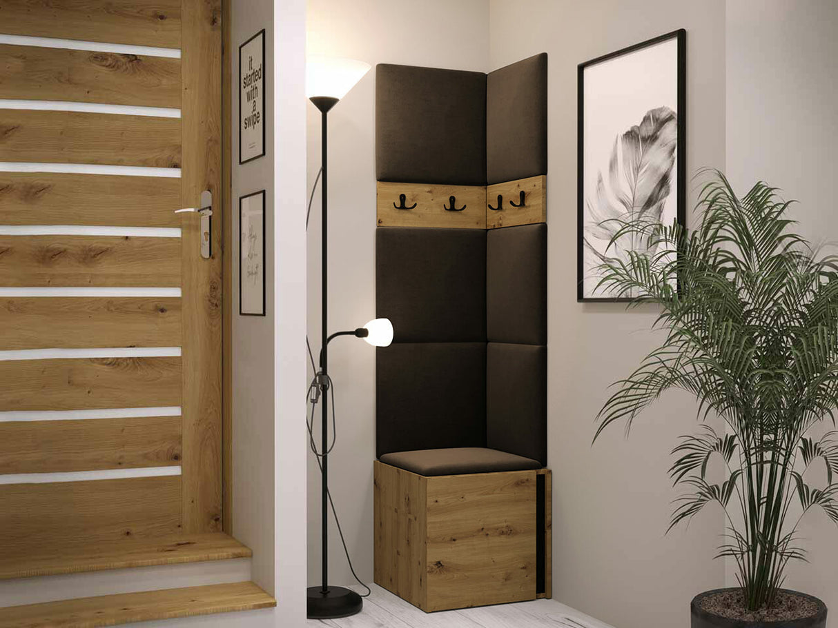 Előszoba garnitúra ORION XXI (Tavasz XXI), Keret színe: Artisan tölgy + Fekete, Puha falpanel színe: Manila 04