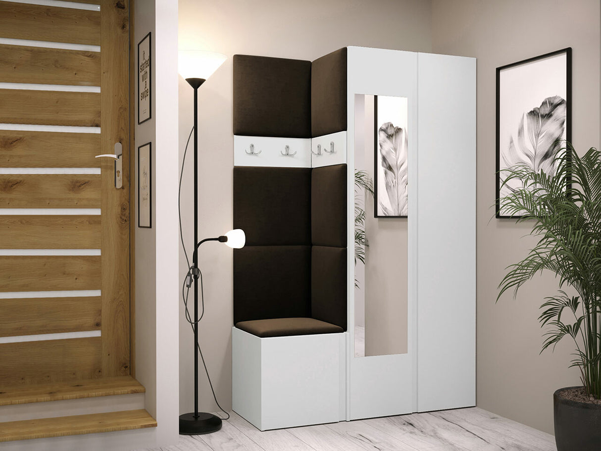 Előszoba garnitúra ORION XXVI (Tavasz XXVI), Keret színe: Fehér, Puha falpanel színe: Manila 04