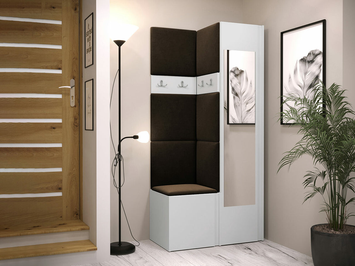 Előszoba garnitúra ORION XXV (Tavasz XXV), Keret színe: Fehér, Puha falpanel színe: Manila 04