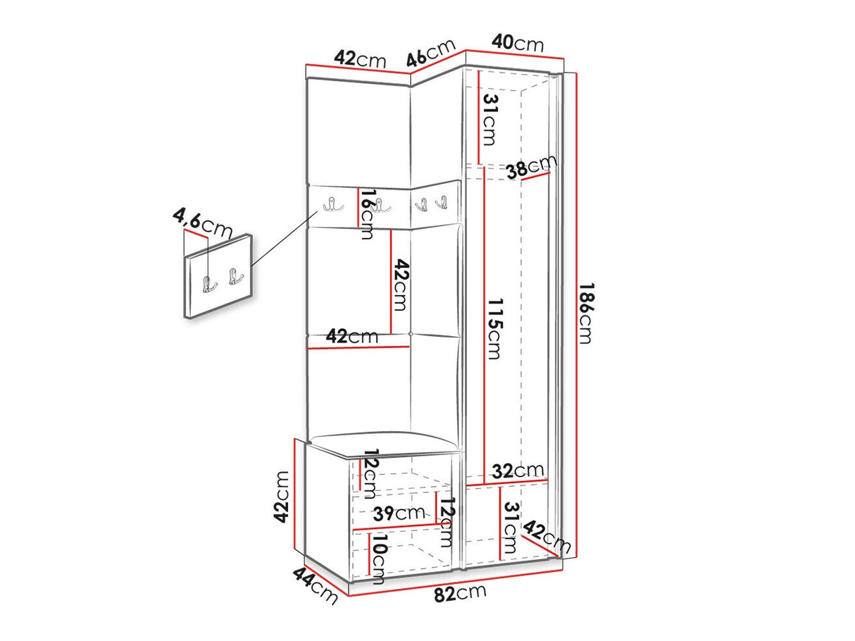 Előszoba garnitúra ORION XXV (Tavasz XXV), Keret színe: Artisan tölgy + Fekete, Puha falpanel színe: Manila 04