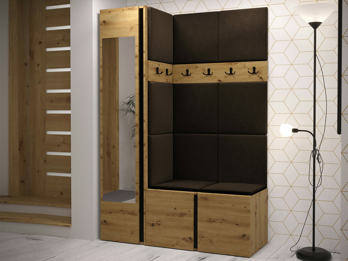 Előszoba garnitúra ORION X (Tavasz X), Keret színe: Artisan tölgy, Puha falpanel színe: Manila 04