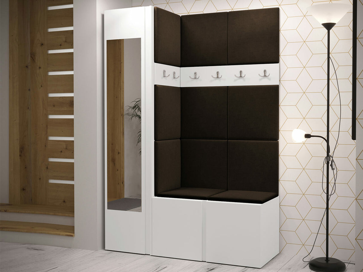 Előszoba garnitúra ORION X (Tavasz X), Keret színe: Fehér, Puha falpanel színe: Manila 04