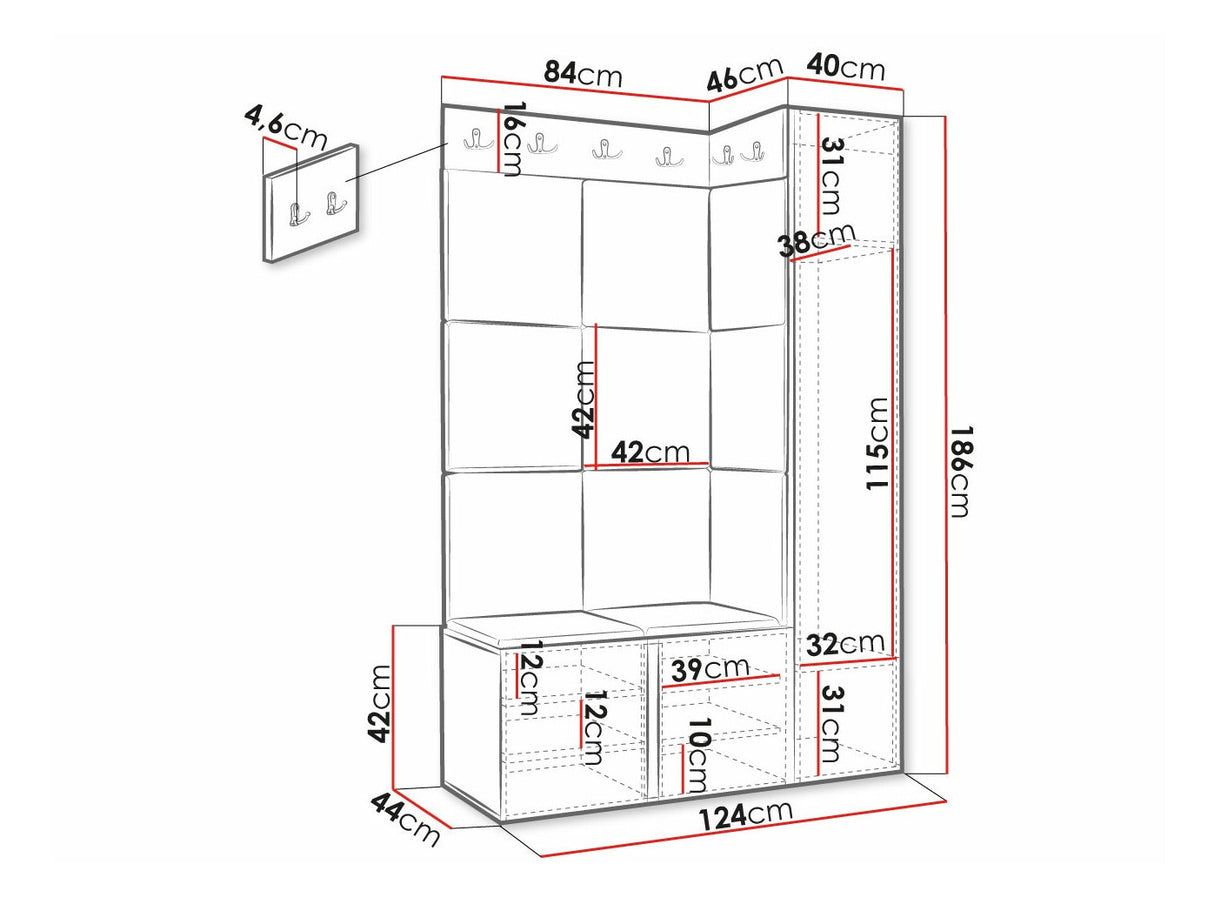 Előszoba garnitúra ORION RYFEL RAMIRO IX (Terospito), Keret színe: Fekete, Puha falpanel színe: Manila 04
