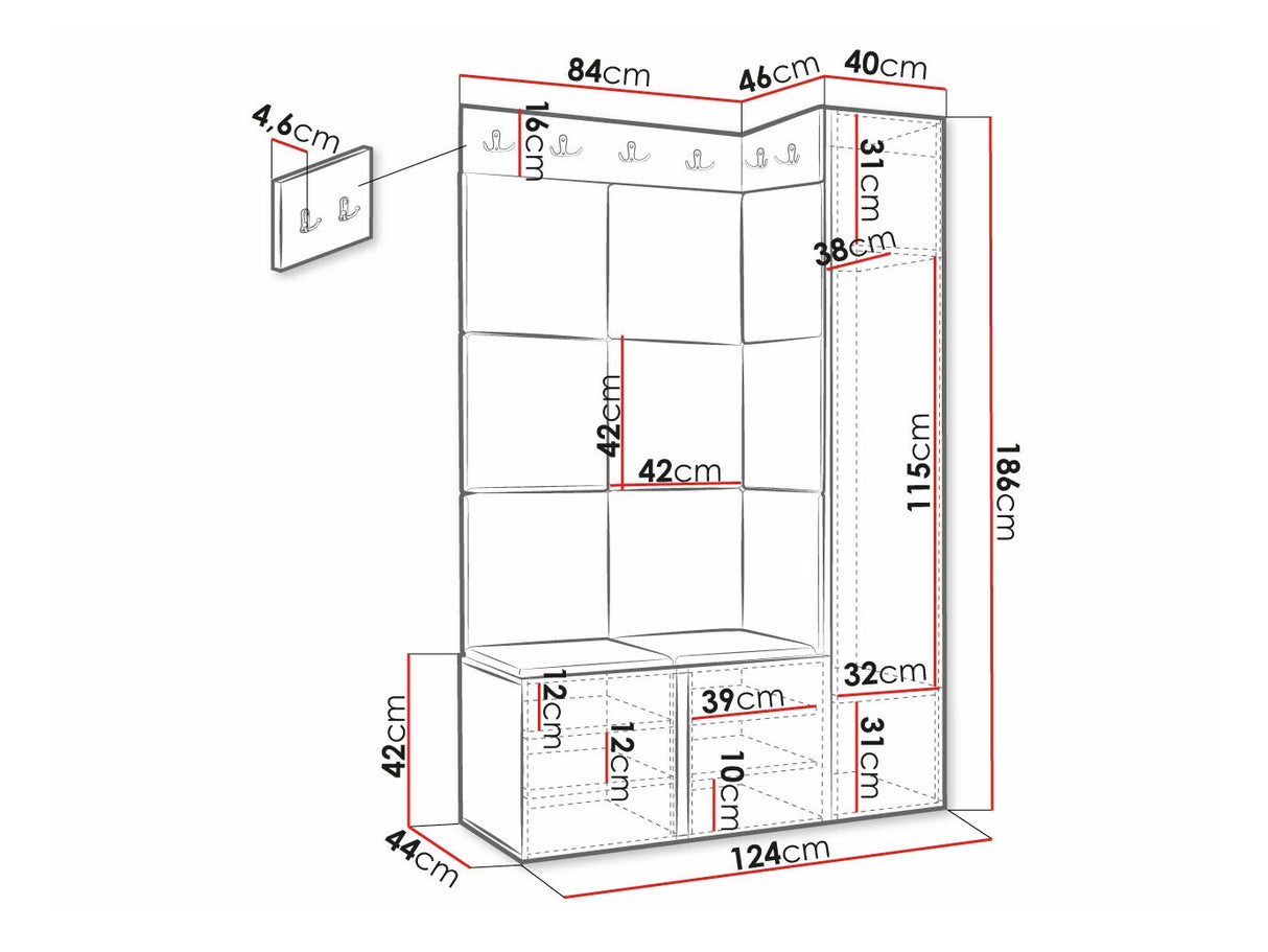 Előszoba garnitúra ORION RYFEL RAMIRO IX (Terospito), Keret színe: Fehér, Puha falpanel színe: Manila 04