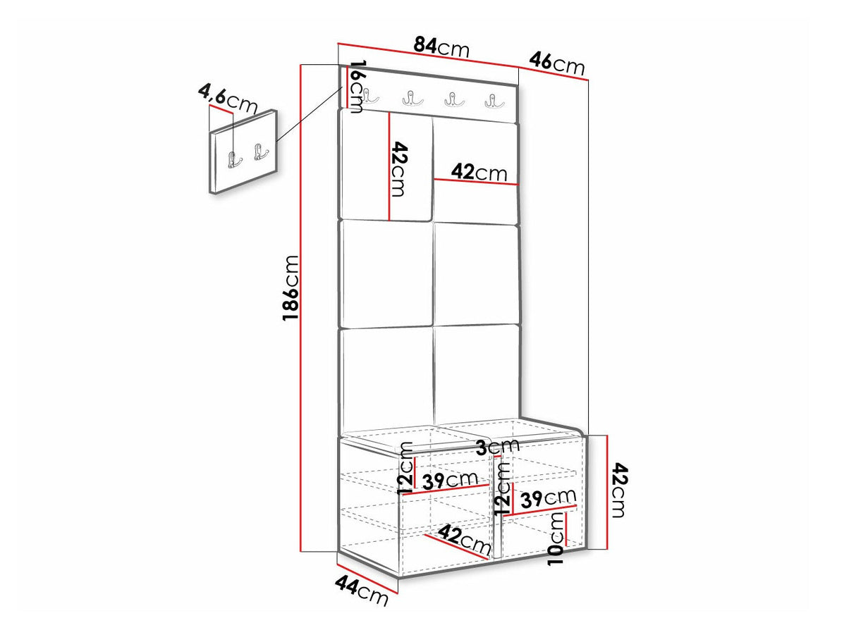 Előszoba garnitúra ORION RYFEL SLIM IV (Towiro), Keret színe: Fehér, Puha falpanel színe: Manila 04