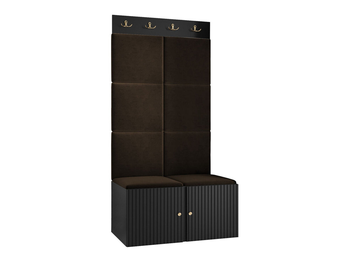 Előszoba garnitúra ORION RYFEL SLIM IV (Towiro), Keret színe: Fekete, Puha falpanel színe: Manila 04