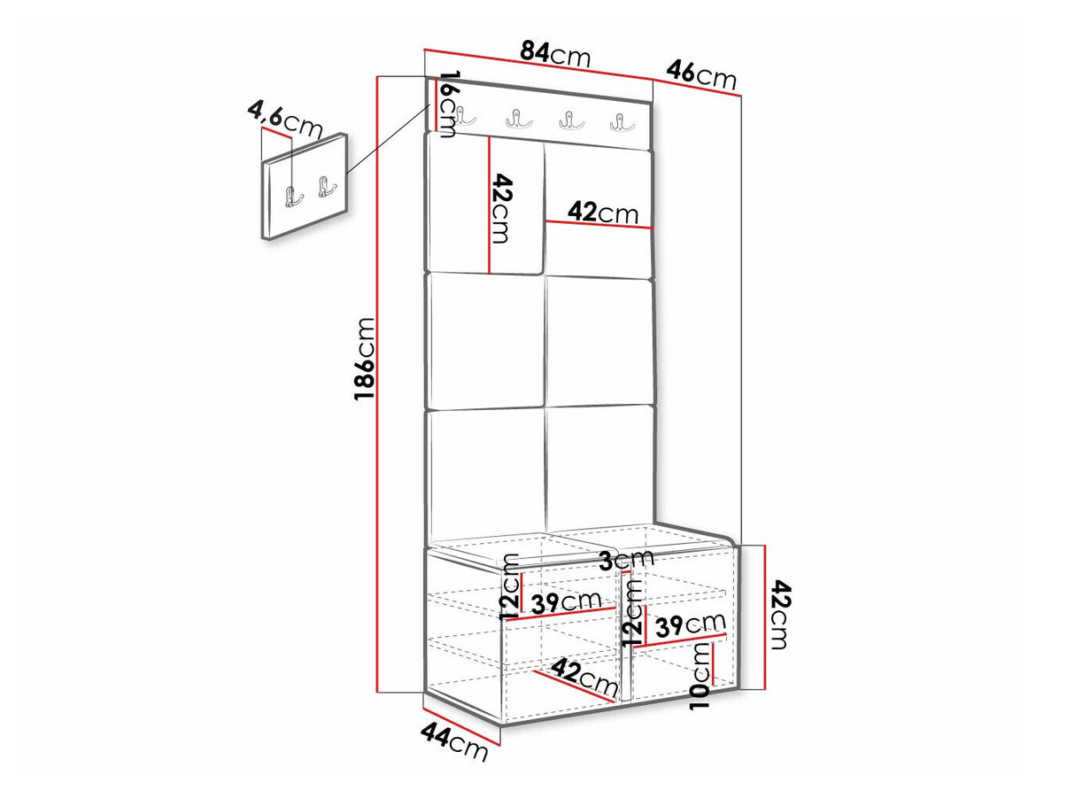 Előszoba garnitúra ORION RYFEL SLIM IV (Towiro), Keret színe: Fekete, Puha falpanel színe: Manila 04