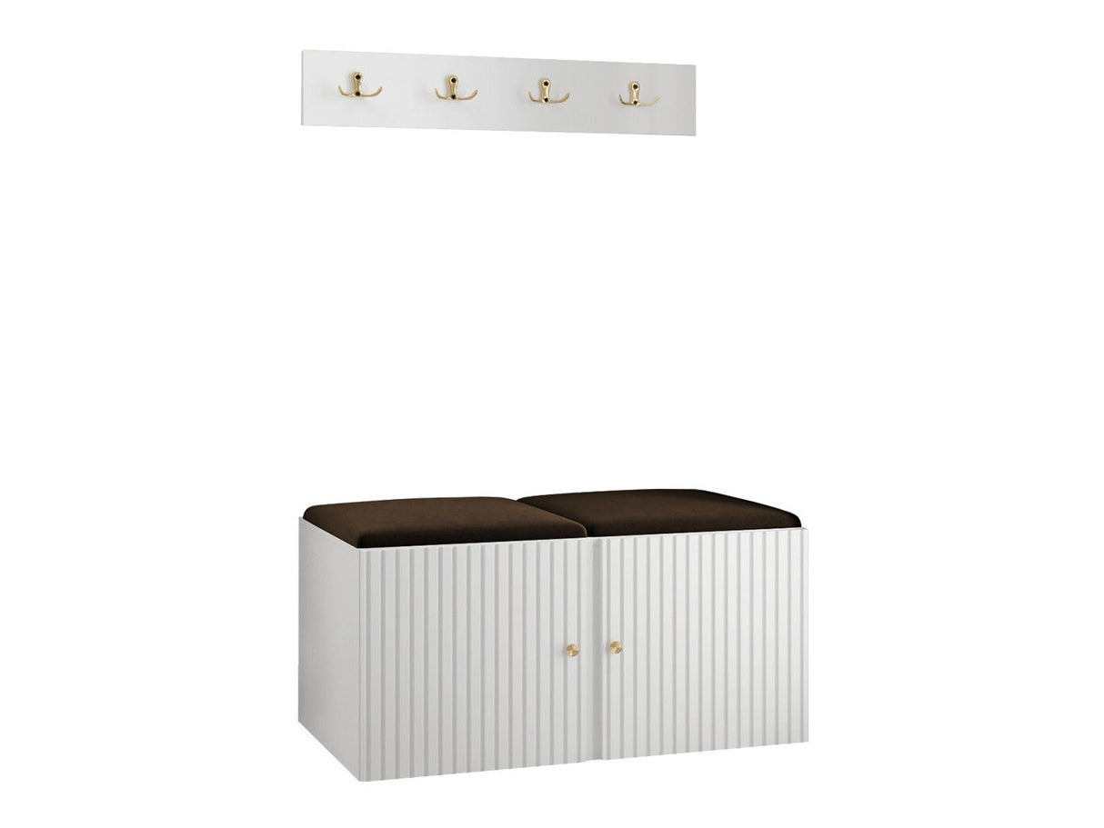 Előszoba garnitúra ORION RYFEL SLIM VI (Towiro), Keret színe: Fehér, Puha falpanel színe: Manila 04