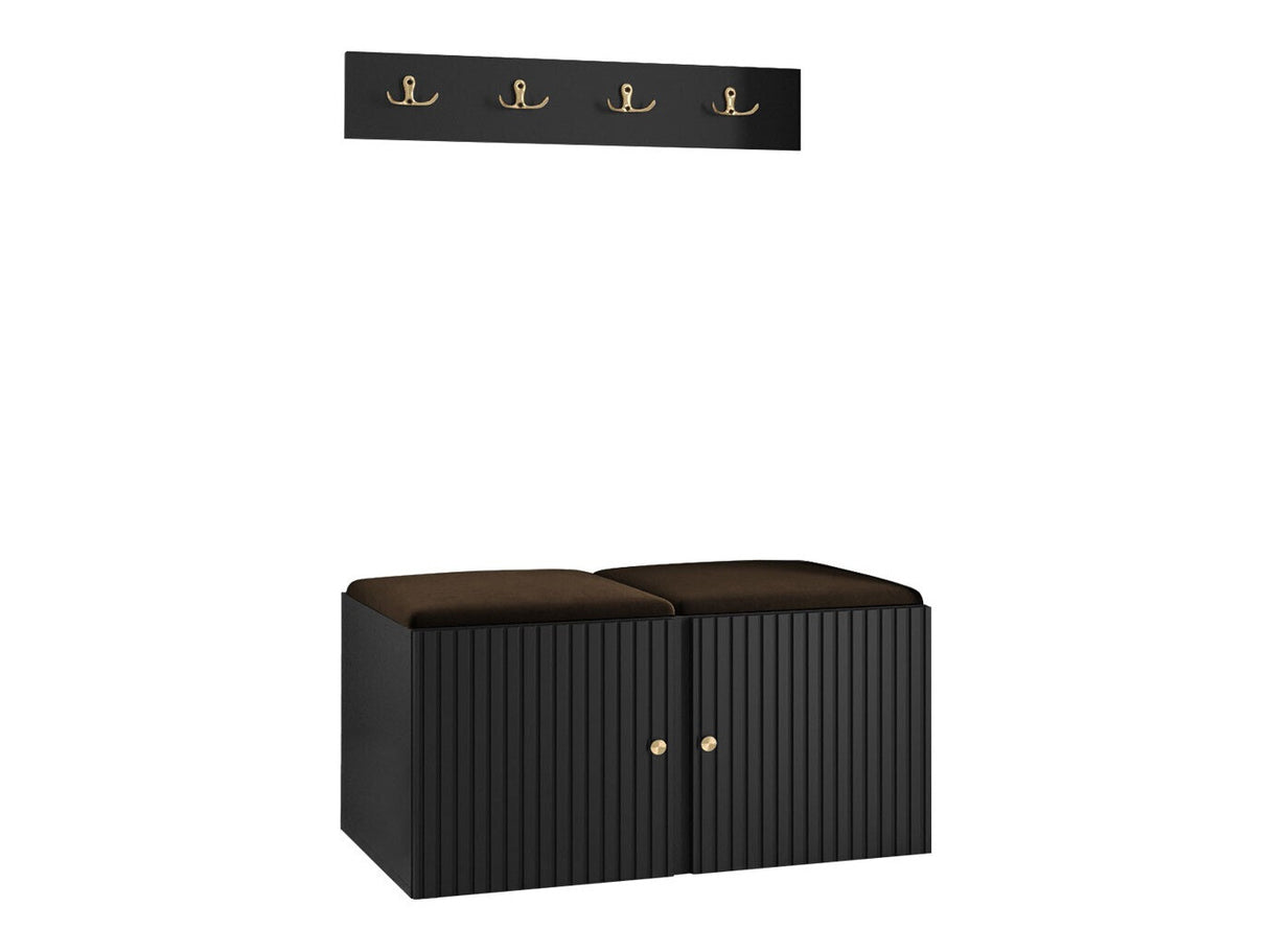 Előszoba garnitúra ORION RYFEL SLIM VI (Towiro), Keret színe: Fekete, Puha falpanel színe: Manila 04