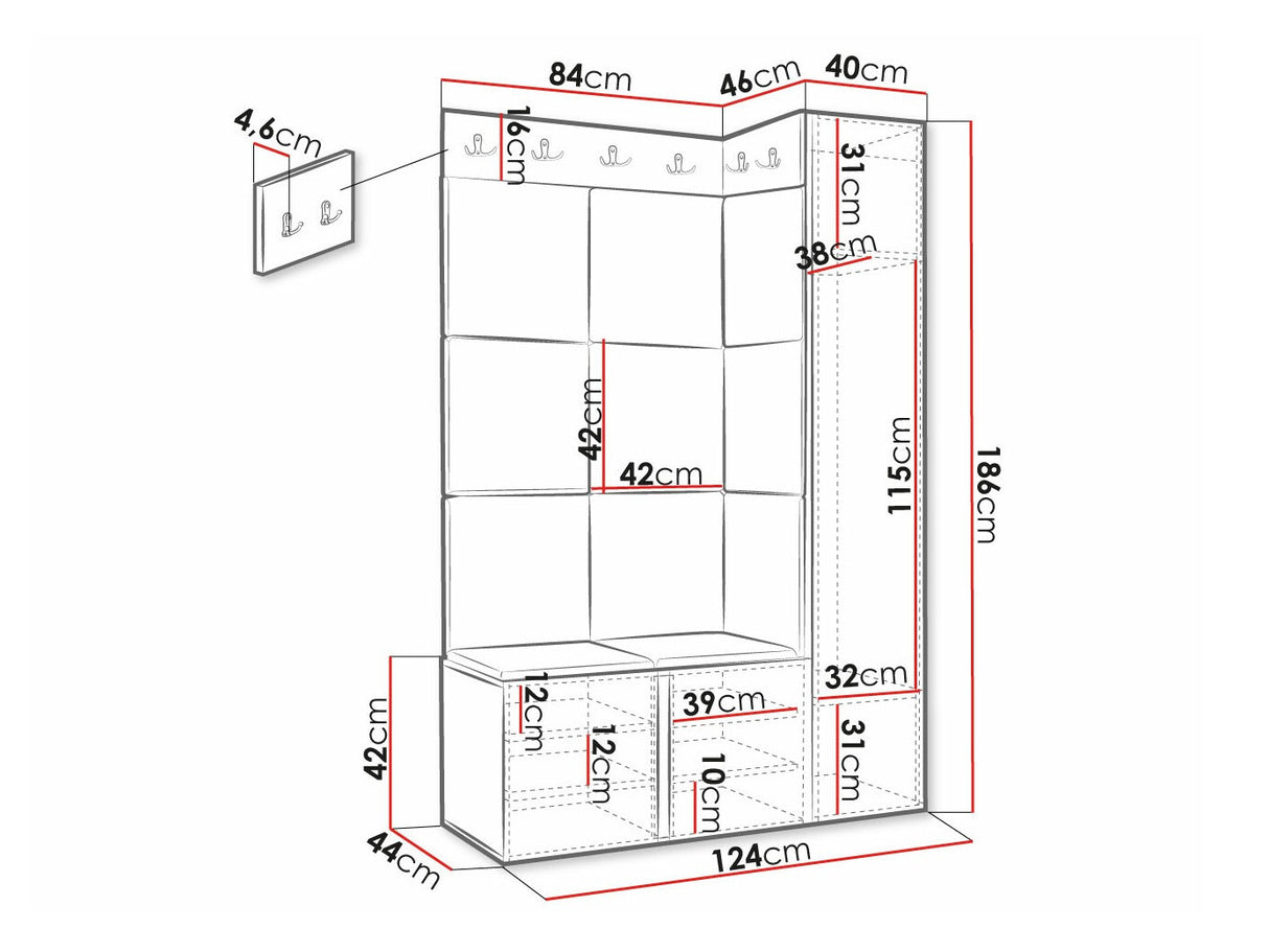 Előszoba garnitúra ORION RYFEL SLIM IX (Towiro), Keret színe: Fehér, Puha falpanel színe: Manila 04