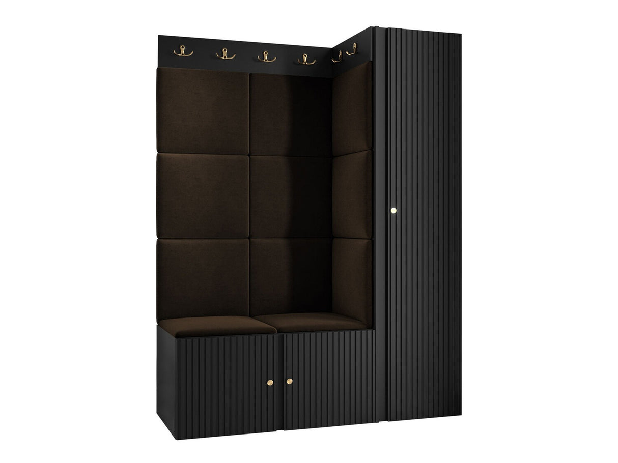 Előszoba garnitúra ORION RYFEL SLIM IX (Towiro), Keret színe: Fekete, Puha falpanel színe: Manila 04