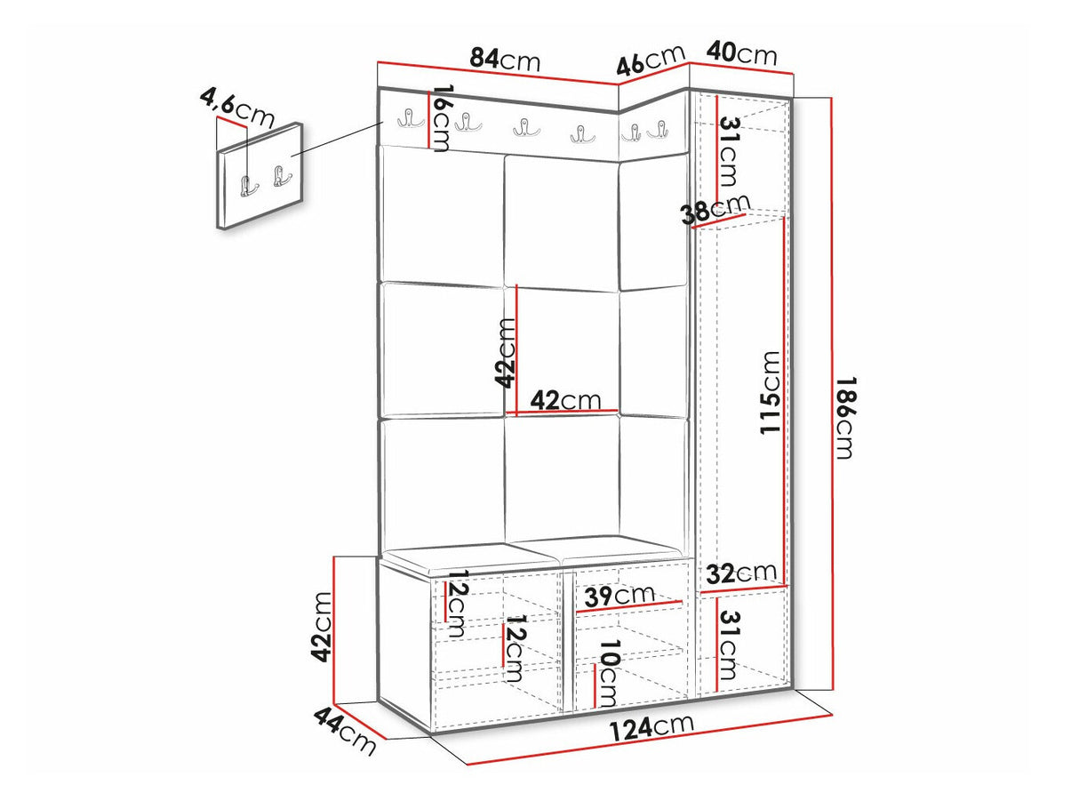 Előszoba garnitúra ORION RYFEL SLIM IX (Towiro), Keret színe: Fekete, Puha falpanel színe: Manila 04