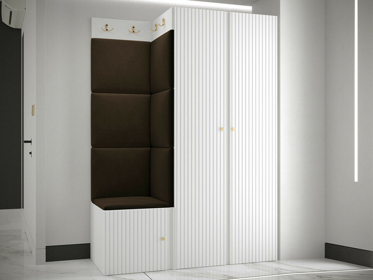 Előszoba garnitúra ORION RYFEL SLIM XXIII (Towiro), Keret színe: Fehér, Puha falpanel színe: Manila 04