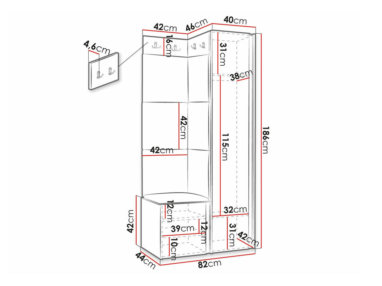 Előszoba garnitúra ORION RYFEL SLIM XXV (Towiro), Puha falpanel színe: Manila 04, Keret színe: Fehér
