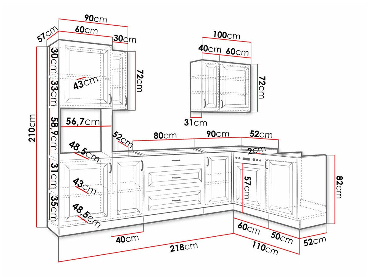 Moduláris konyha szett RETROLINE I (Artisan tölgy + Grafit), Munkalap: Igen, Led világítás: Igen