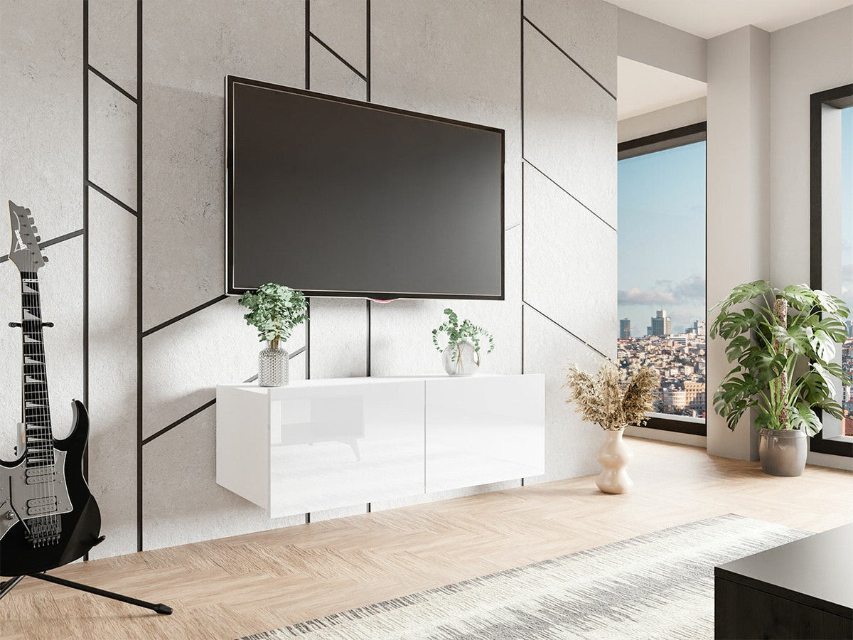 TV-állvány Calabrini 100 (Bralani BR03), Szín: Fehér + Fényes fehér