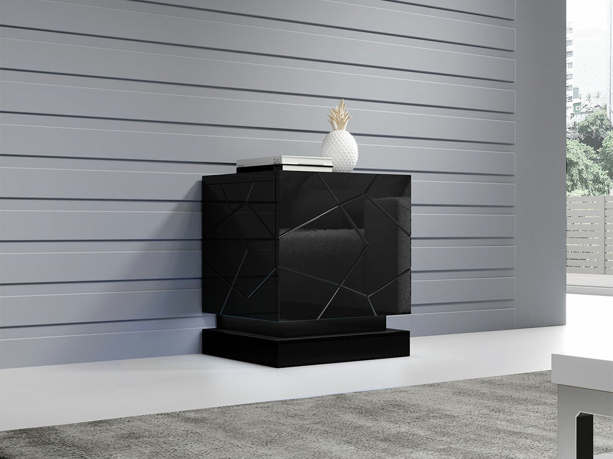 Éjjeliszekrény szett QIU 2 szt. (Agnes) , Szín: Fekete + Fényes fekete, Világítás: Nem