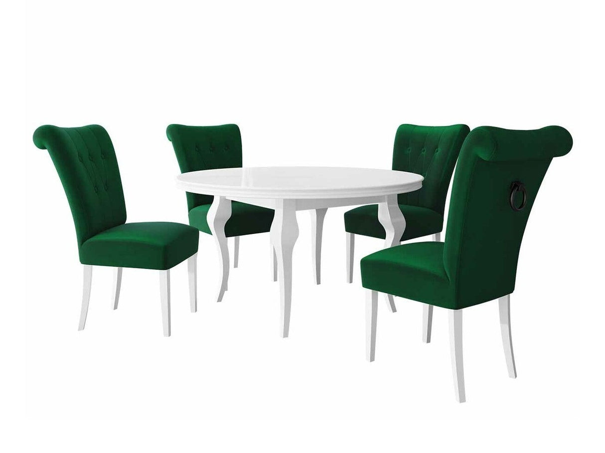 Étkezőgarnitúra Zestaw 10 4xS65 LARA FI, Színes dekorációk: Fekete, Szék színe: Fehér + Magic Velvet 2225