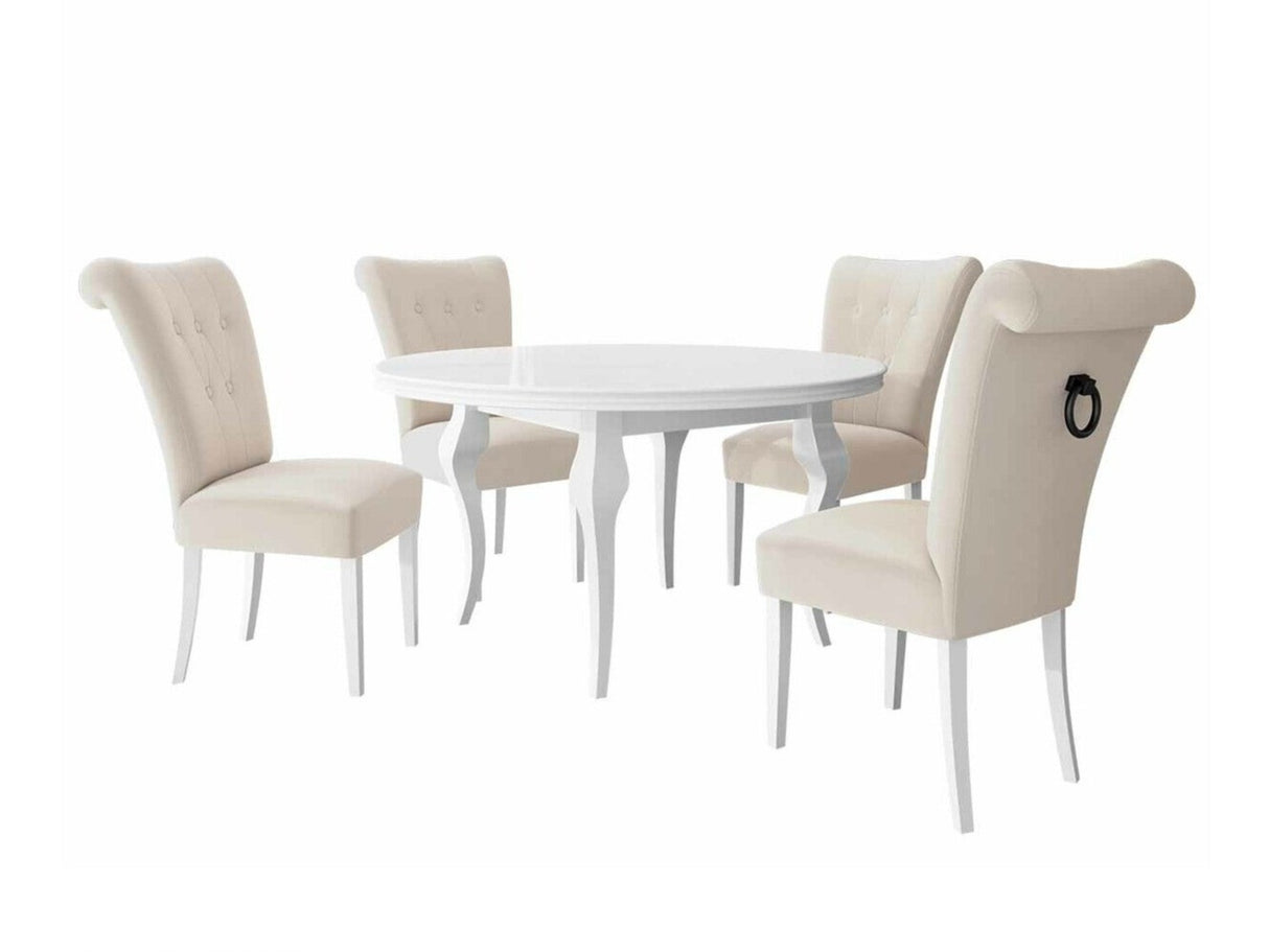 Étkezőgarnitúra Zestaw 10 4xS65 LARA FI, Színes dekorációk: Fekete, Szék színe: Fehér + Magic Velvet 2250