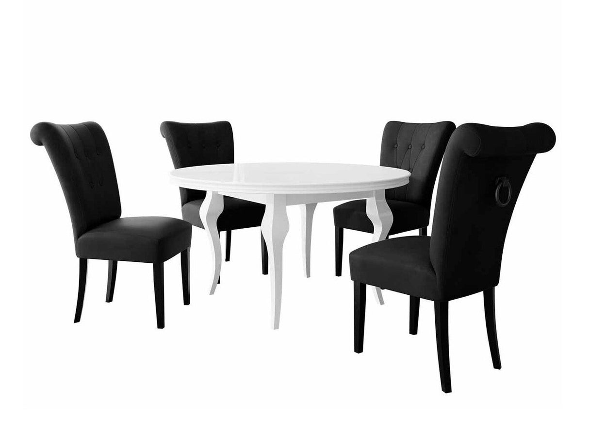 Étkezőgarnitúra Zestaw 10 4xS65 LARA FI, Színes dekorációk: Fekete, Szék színe: Fekete + Magic Velvet 2219